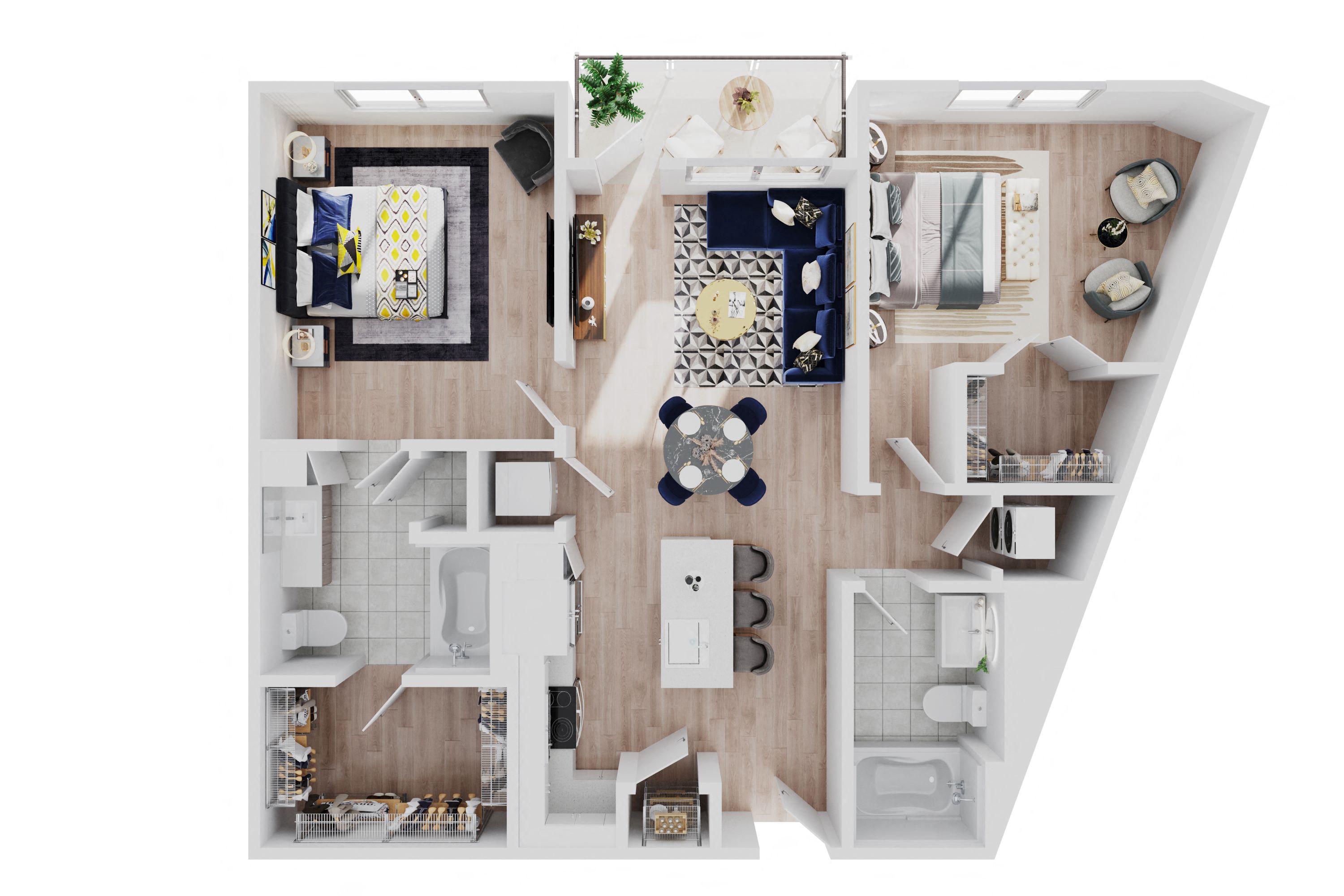 Floor plan for 2 beds, 2 baths, 1060 sqft